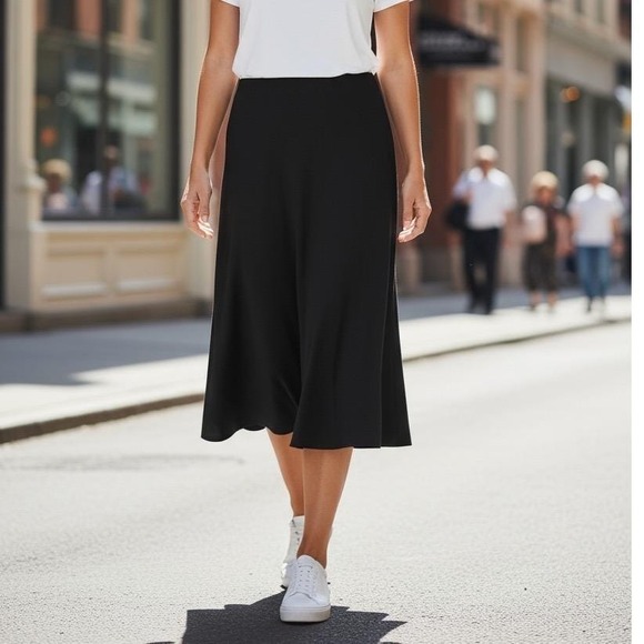 COS Dresses & Skirts - COS Black Midi Skirt ALine Knit Flared Elastic Waist Women's Size S